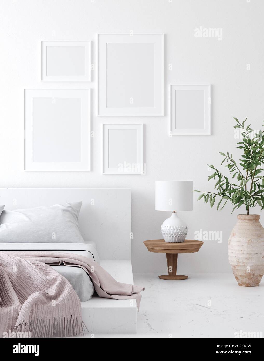 Download Mockup Poster Frame In White Cozy Bedroom Interior Scandinavian Style 3d Render Stock Photo Alamy