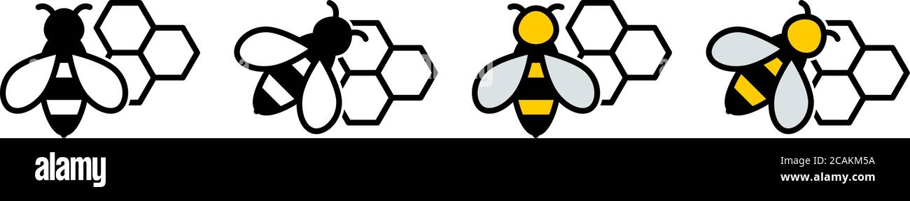 Simple bee and honeycomb icon. Black and white / coloured version Stock Vector