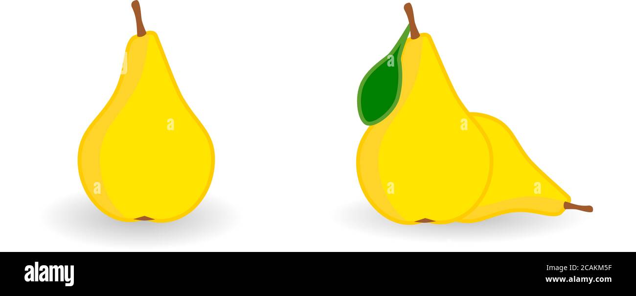 Simple Yellow pear icon, version with single and two fruits. Stock Vector