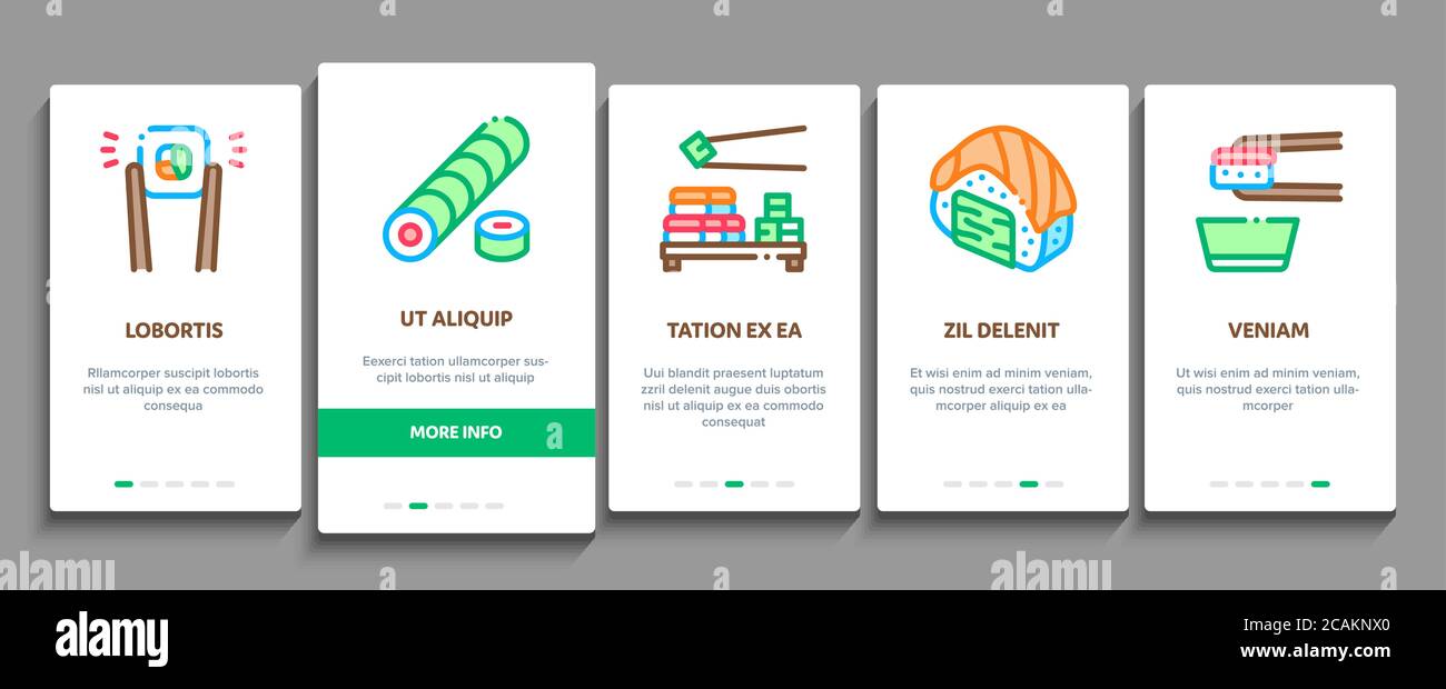 Sushi Roll Asian Dish Onboarding Elements Icons Set Vector Stock Vector ...