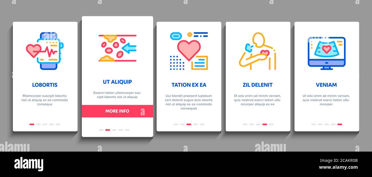 Hypertension Disease Onboarding Elements Icons Set Vector Stock Vector