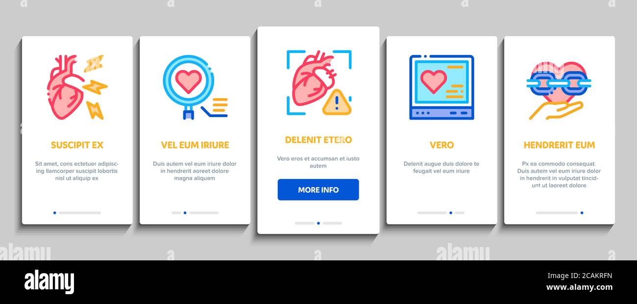 Hypertension Disease Onboarding Elements Icons Set Vector Stock Vector