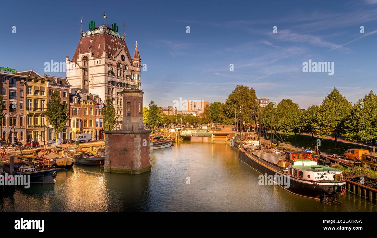 Historic buildings in the Old City Center of Rotterdam at the Oude