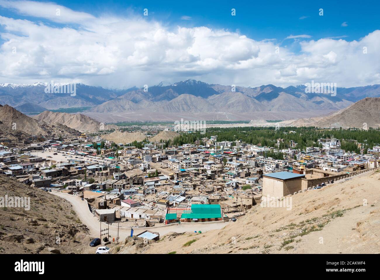 Ladakh, India - Leh City view from Namgyal Tsemo Monastery (Namgyal Tsemo Gompa) in Leh, Ladakh, Jammu and Kashmir, India. Stock Photo