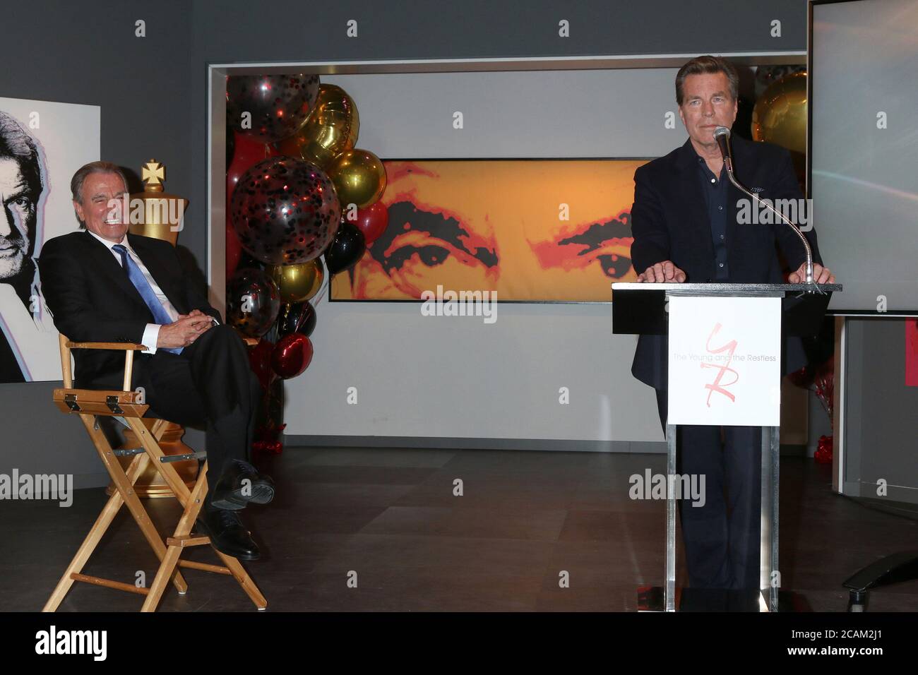 LOS ANGELES - FEB 7:  Eric Braeden and Peter Bergman at the Eric Braeden 40th Anniversary Celebration on The Young and The Restless at the Television City on February 7, 2020 in Los Angeles, CA Stock Photo