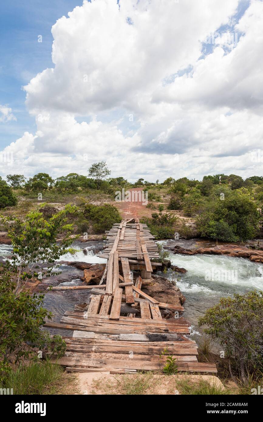 Broken Bridge over Balsas River - Fumaca's Waterfall - Jalapao - Brazil Stock Photo