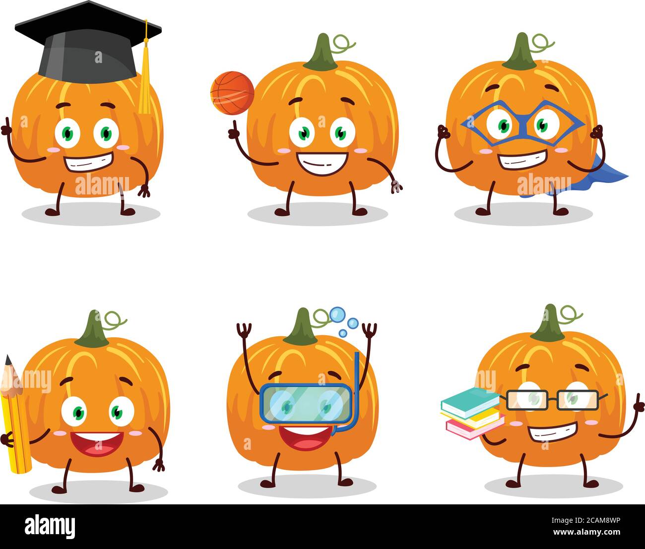 School Student Of Pumpkin Cartoon Character With Various Expressions Stock Vector Image Art Alamy