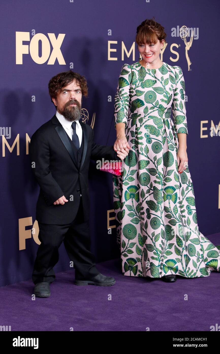 LOS ANGELES - SEP 22:  Peter Dinklage, Erica Schmidt at the Primetime Emmy Awards - Arrivals at the Microsoft Theater on September 22, 2019 in Los Angeles, CA Stock Photo