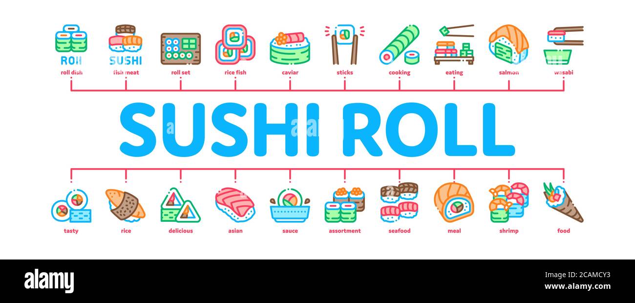 Sushi Roll Asian Dish Minimal Infographic Banner Vector Stock Vector ...