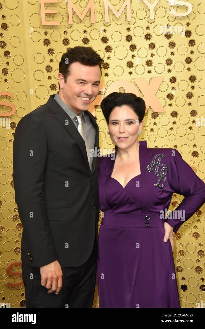 LOS ANGELES - SEP 22:  Seth MacFarlane, Alex Borstein at the Primetime Emmy Awards - Arrivals at the Microsoft Theater on September 22, 2019 in Los Angeles, CA Stock Photo