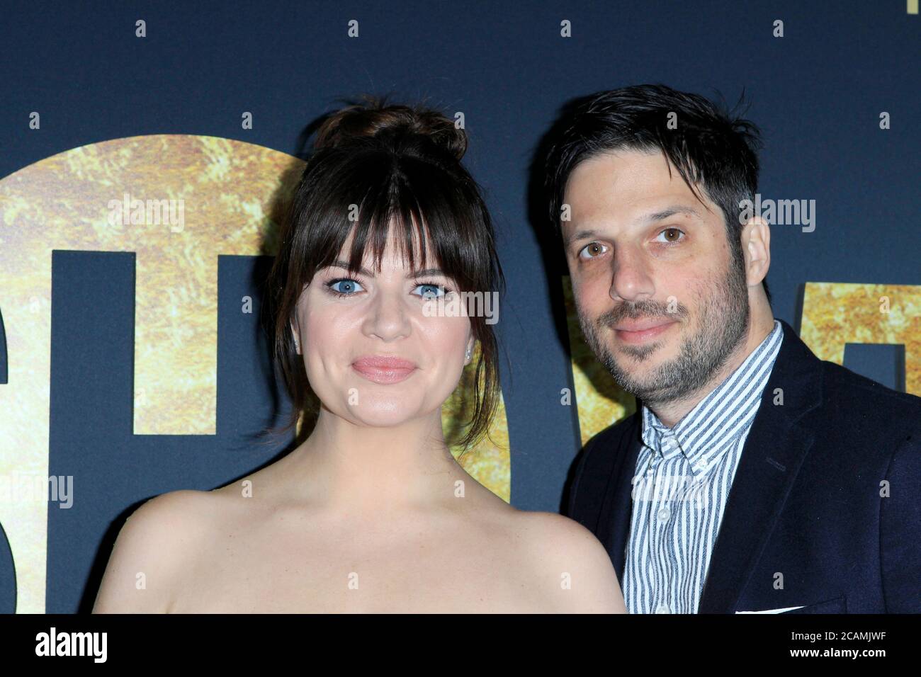 LOS ANGELES - JAN 5:  Casey Wilson, David Caspe at the Showtime Golden Globe Nominees Celebration at the Sunset Tower Hotel on January 5, 2019 in West Hollywood, CA Stock Photo