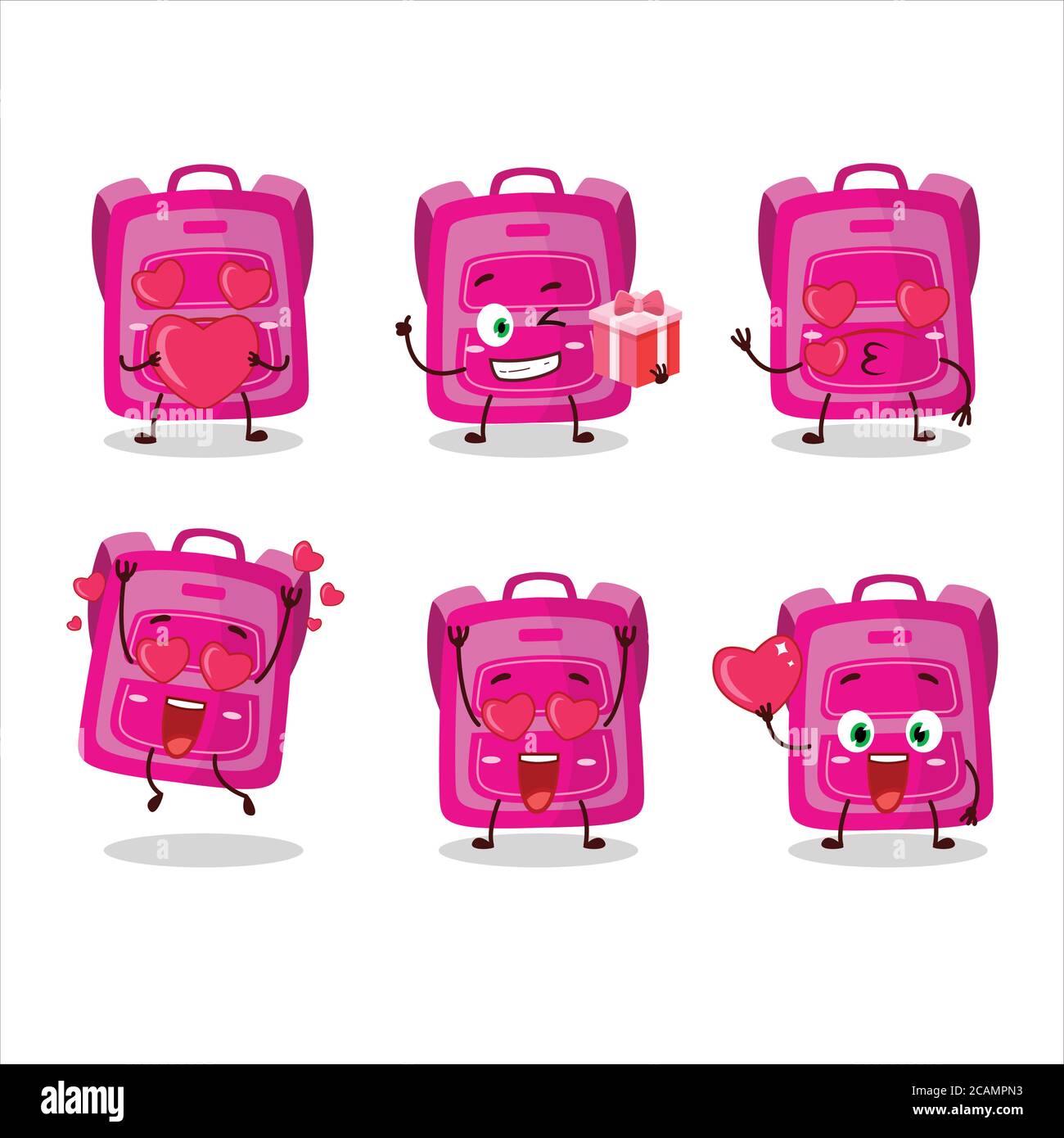 Pink school bag cartoon character with love cute emoticon Stock Vector