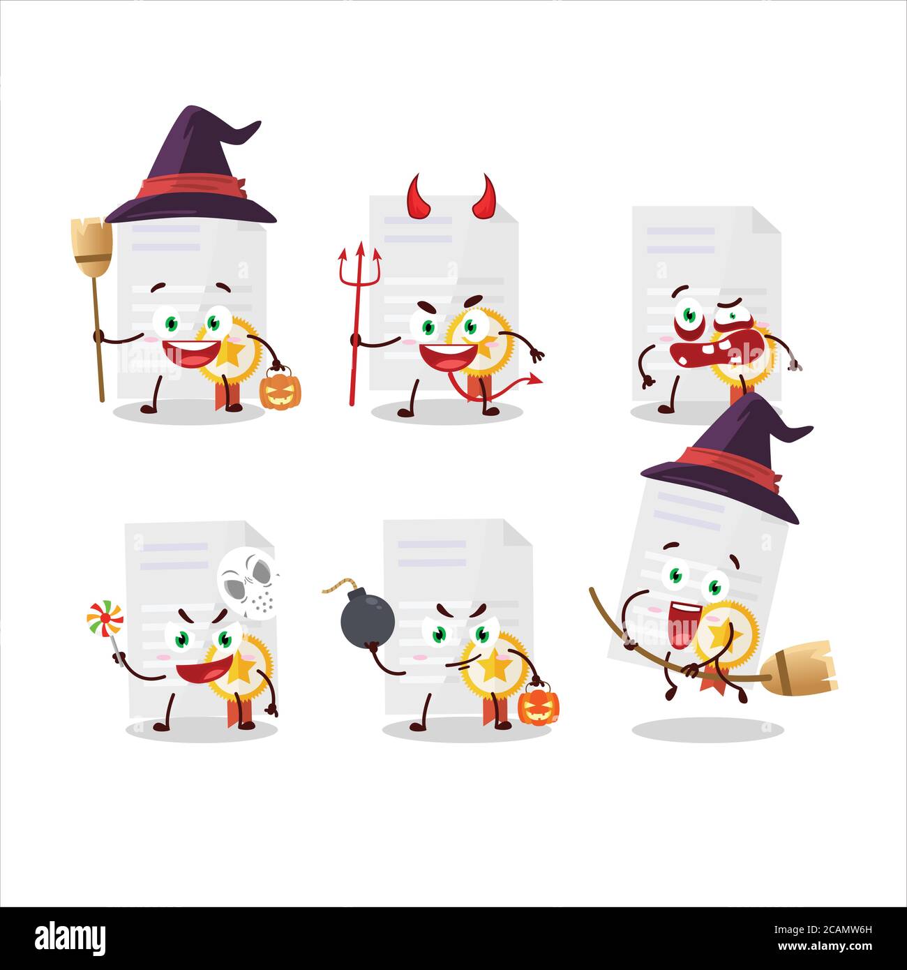 Halloween expression emoticons with cartoon character of award diploma ...