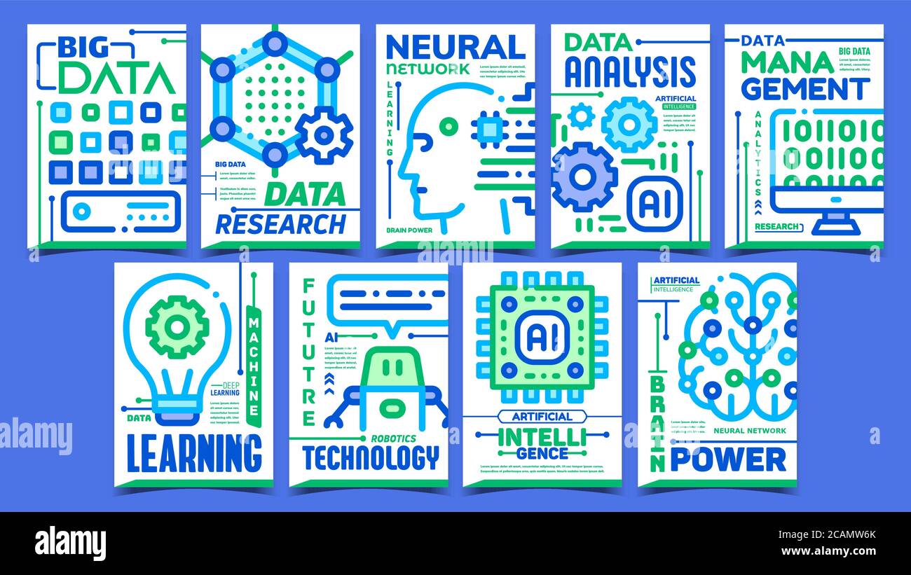 Artificial Intelligence Promo Posters Set Vector Stock Vector