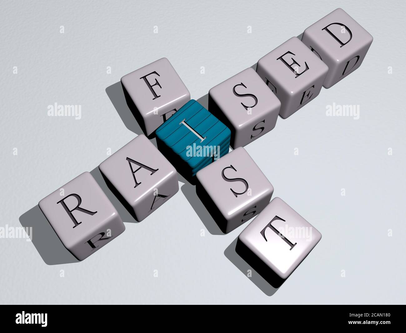 RAISED FIST crossword by cubic dice letters 3D illustration for RAISED FIST crossword by cubic dice letters 3D illustration for