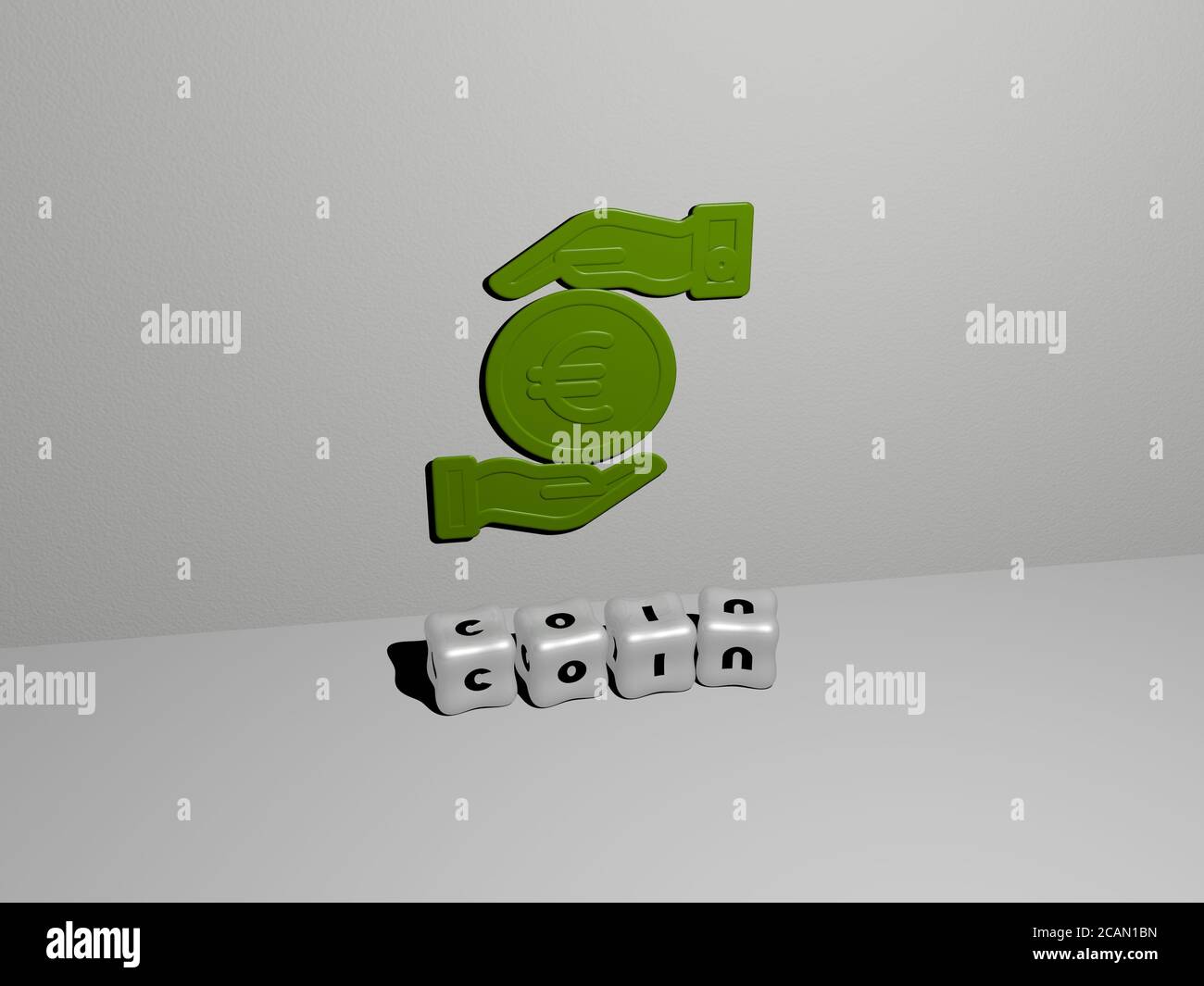 COIN 3D icon on the wall and cubic letters on the floor - 3D ...
