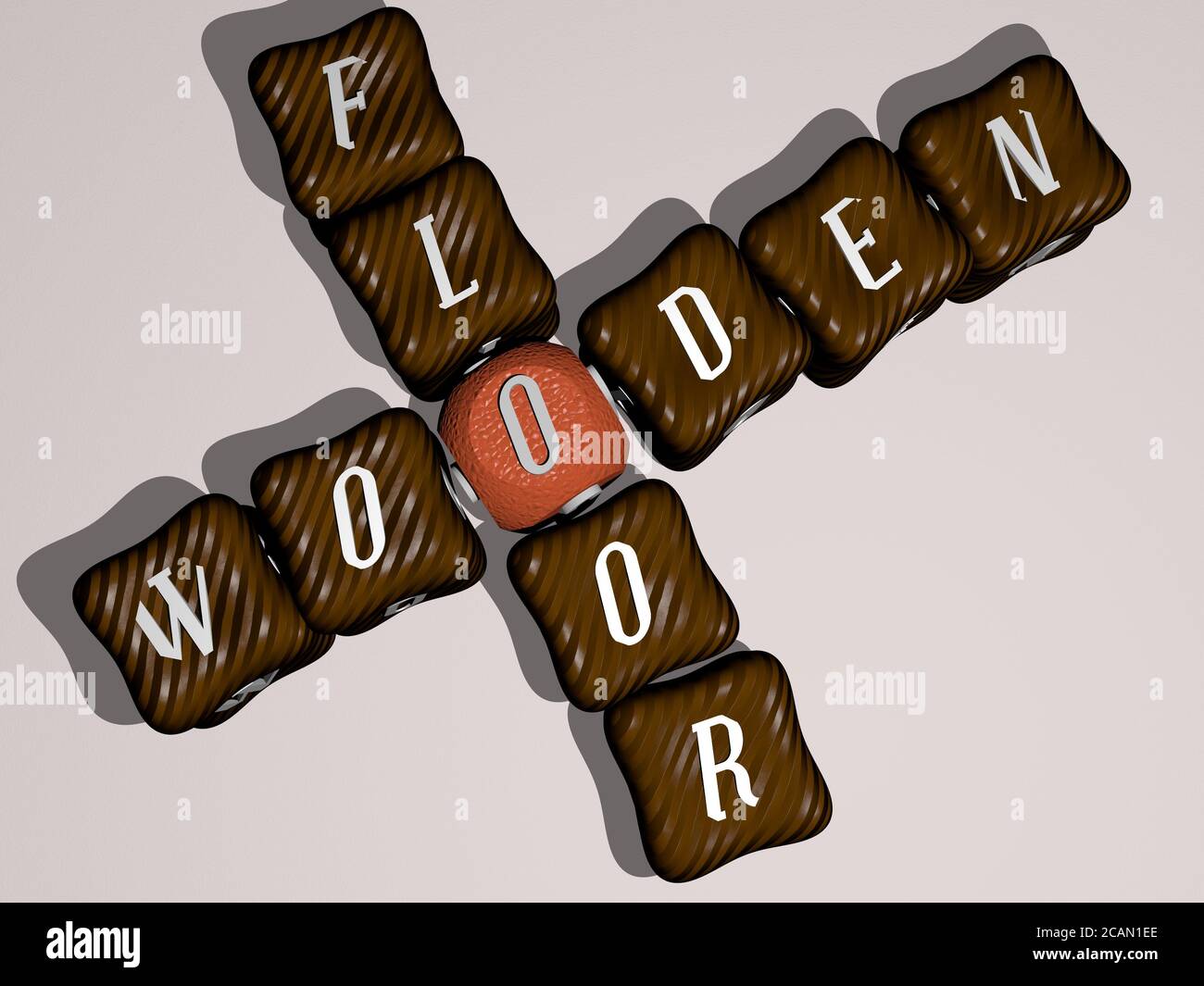 WOODEN FLOOR crossword of colorful cubic letters 3D illustration for