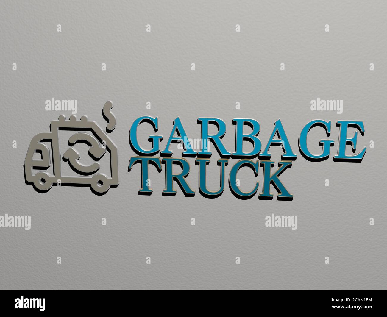GARBAGE TRUCK icon and text on the wall - 3D illustration for ...