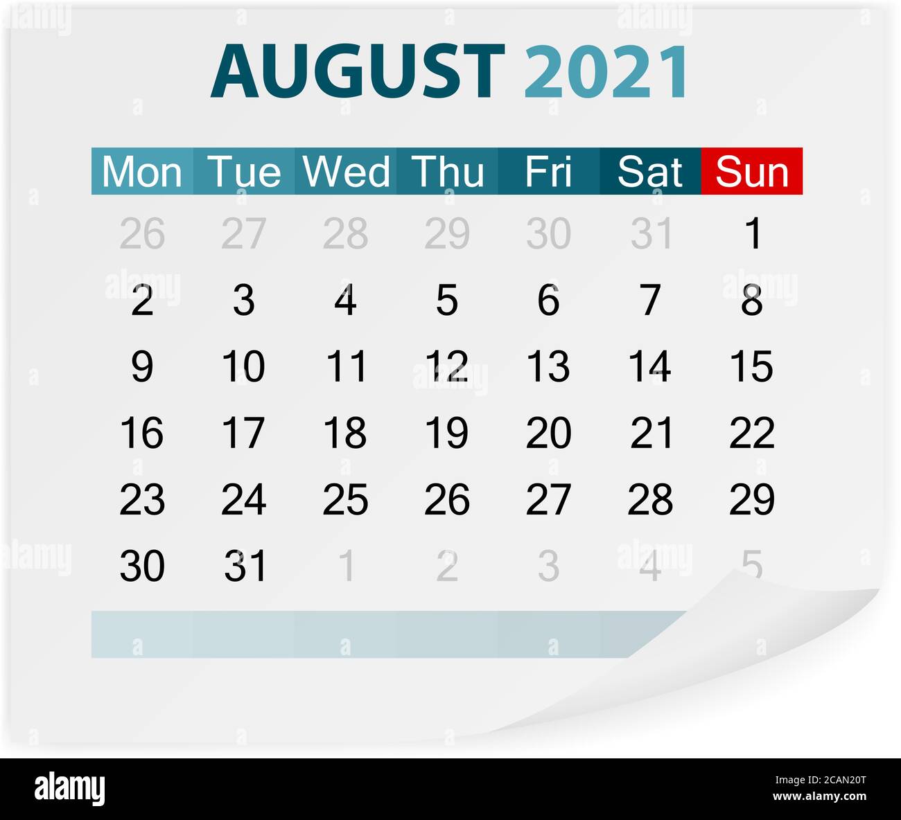 Calendar August 2021 On A White Background. Vector Illustration Stock ...