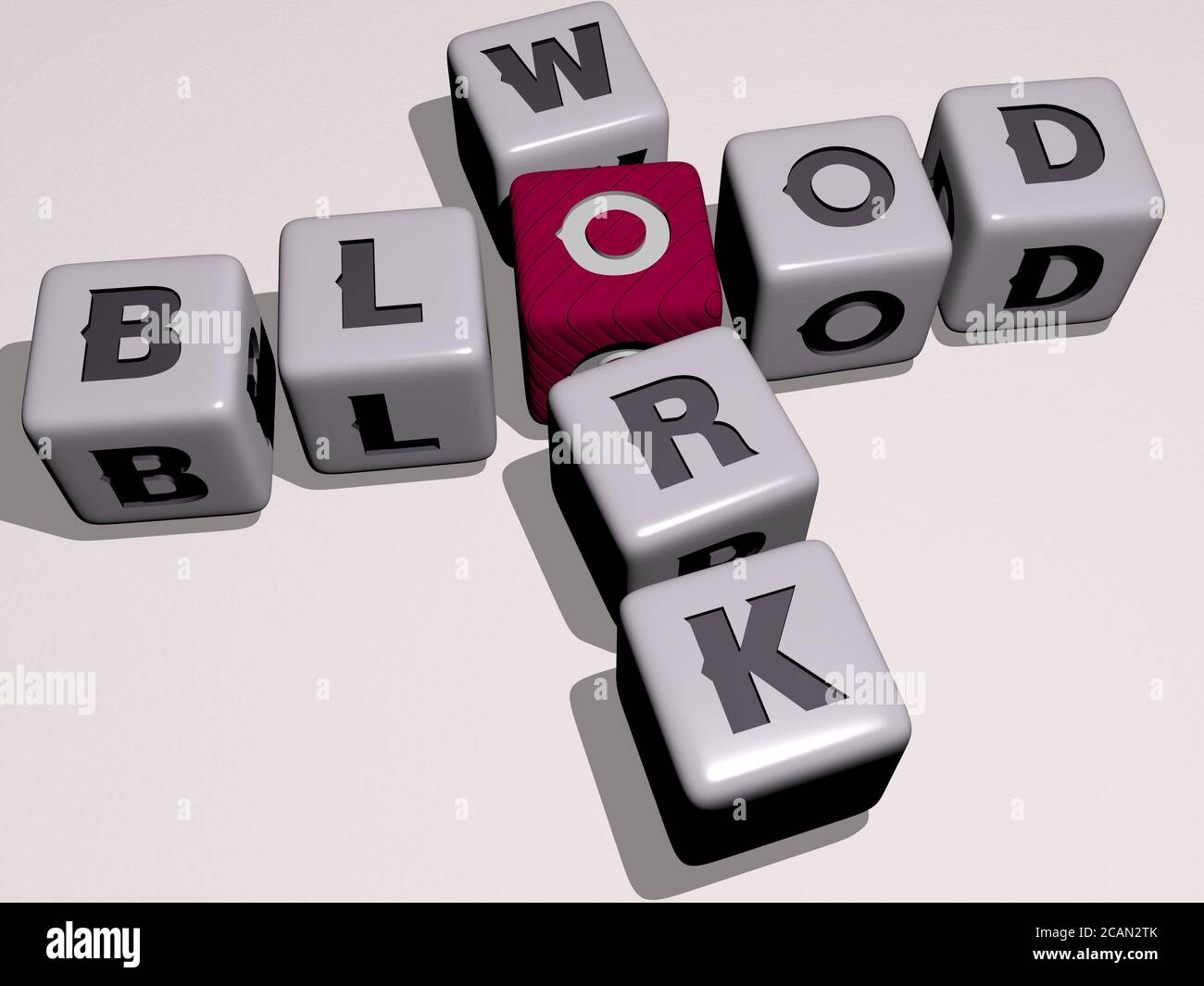 BLOOD WORK crossword by cubic dice letters 3D illustration for