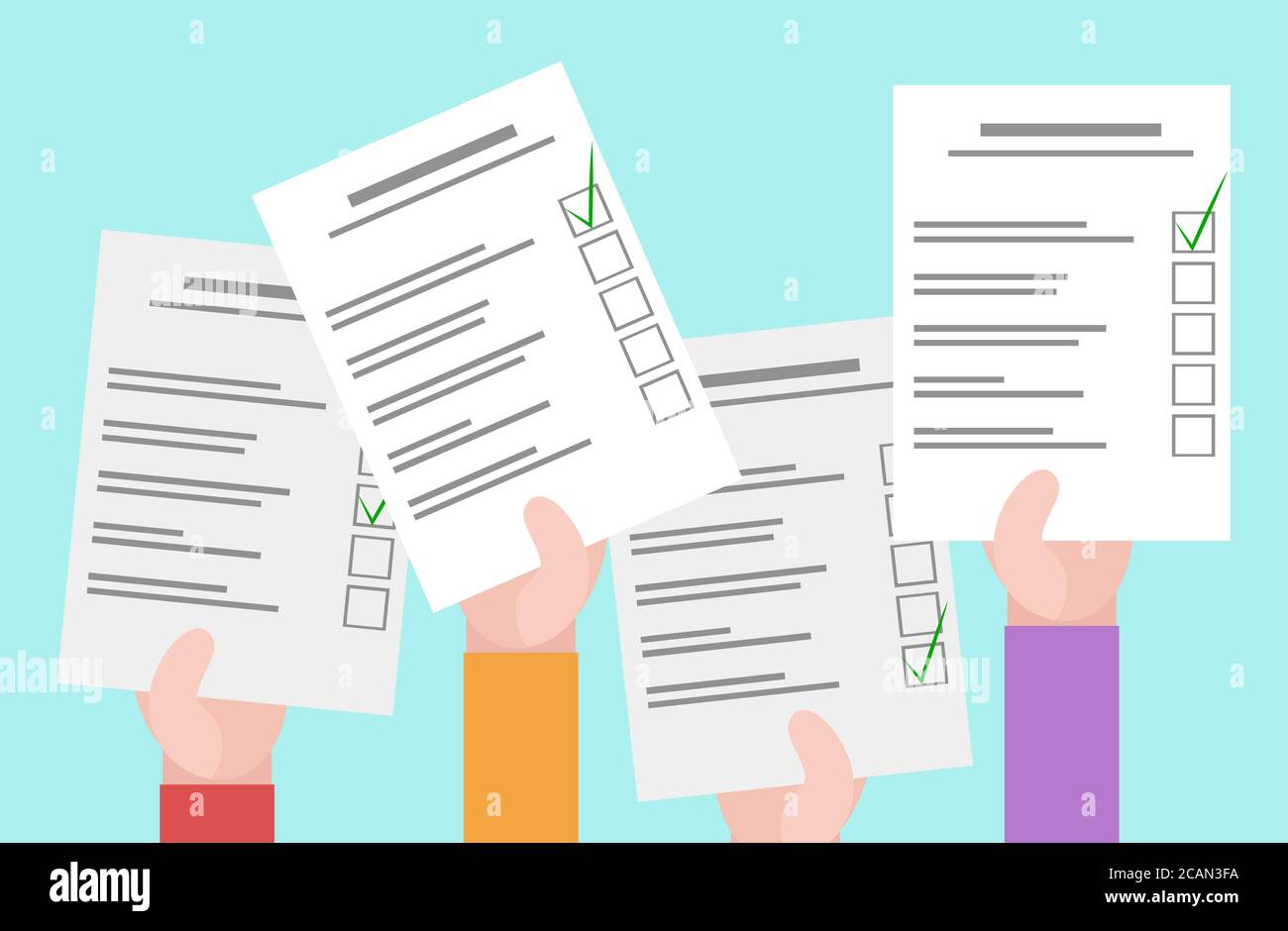 Vector flat illustration of human hands and bulletins. Elections Stock ...