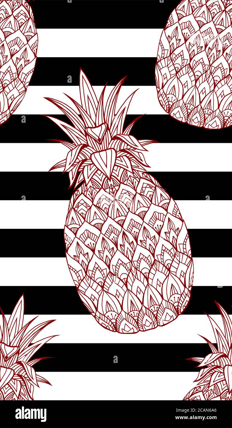 Seamless texture with doodle pineapple decorated boho pattern on ...