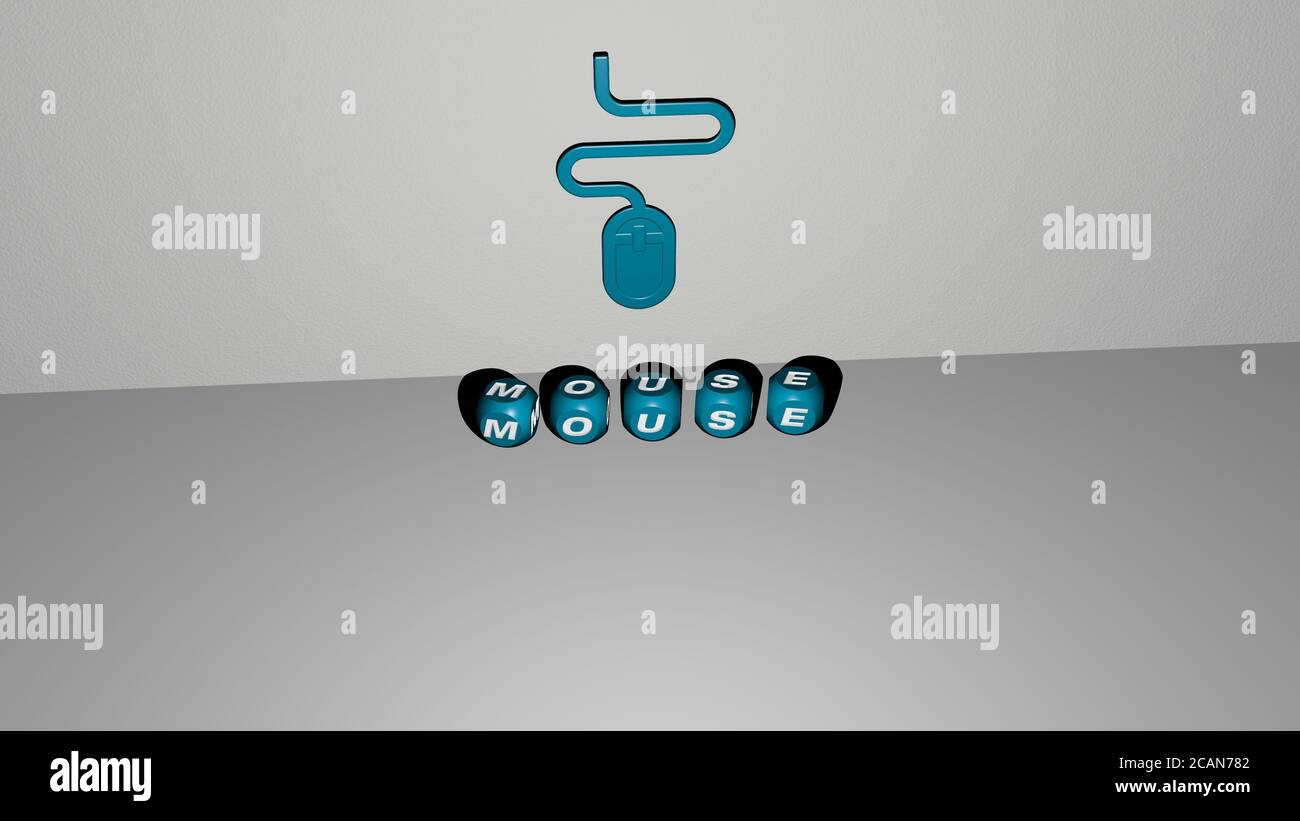 mouse 3D icon on the wall and text of cubic alphabets on the floor. 3D ...