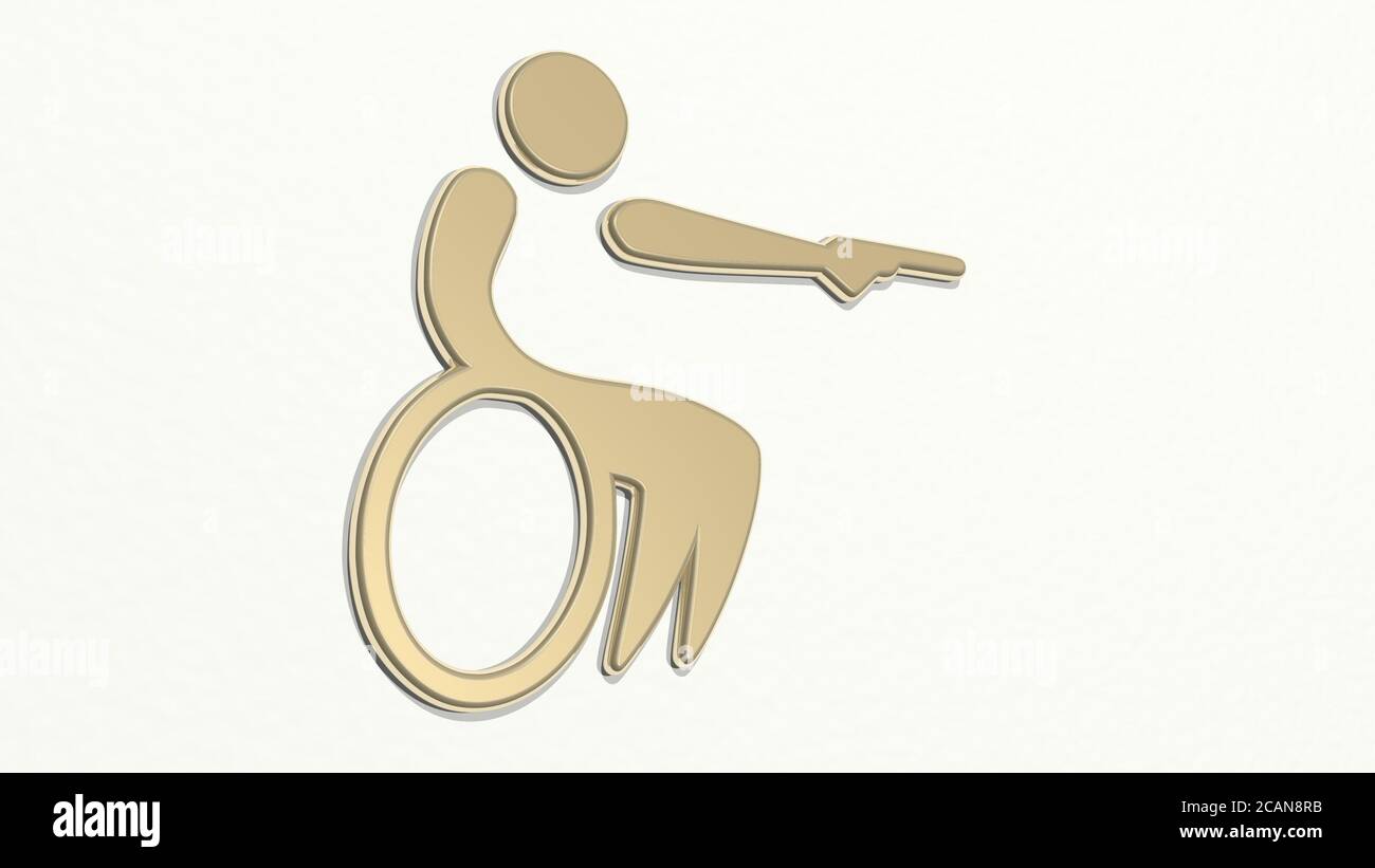 DISABLED SHOOTING SPORT 3D drawing icon. 3D illustration. wheelchair and disability Stock Photo