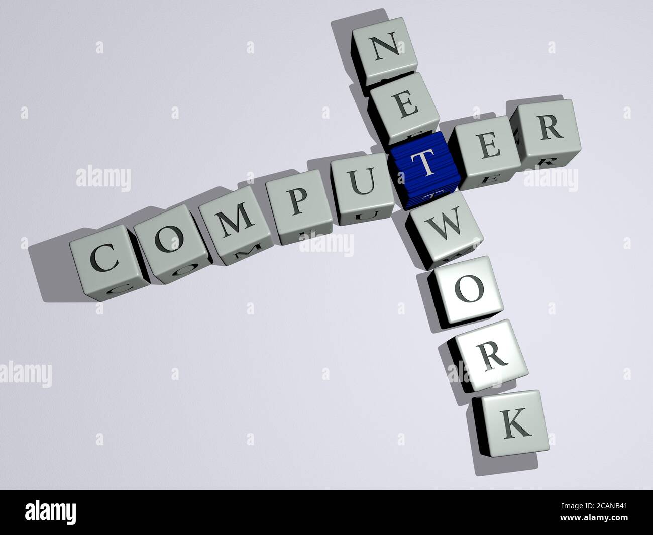 computer network crossword by cubic dice letters. 3D illustration. business and background Stock