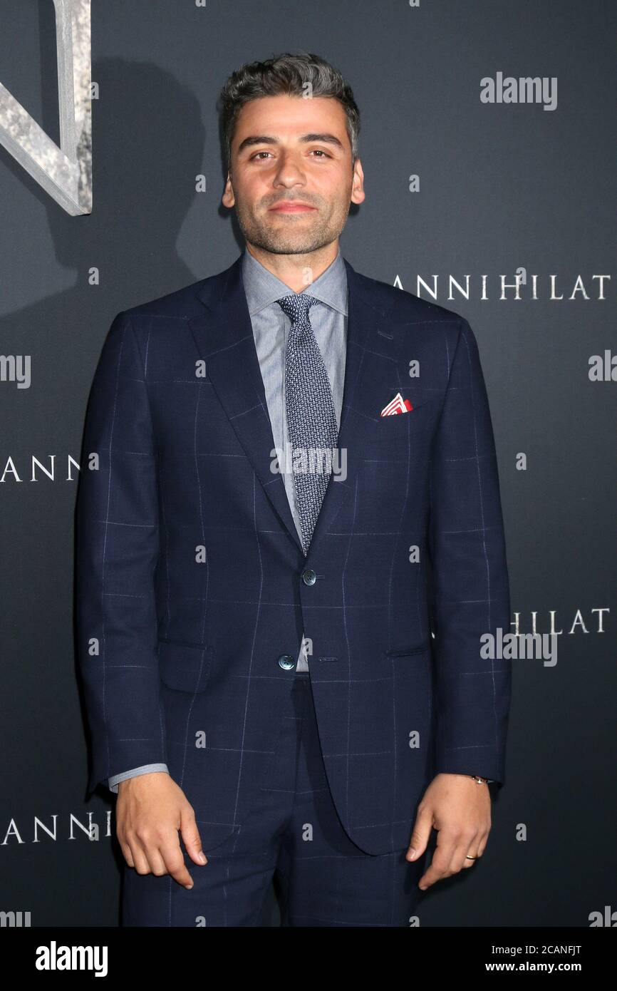 LOS ANGELES - FEB 13:  Oscar Isaac at the 'Annihilation' Los Angeles Premiere at Village Theater on February 13, 2018 in Westwood, CA Stock Photo