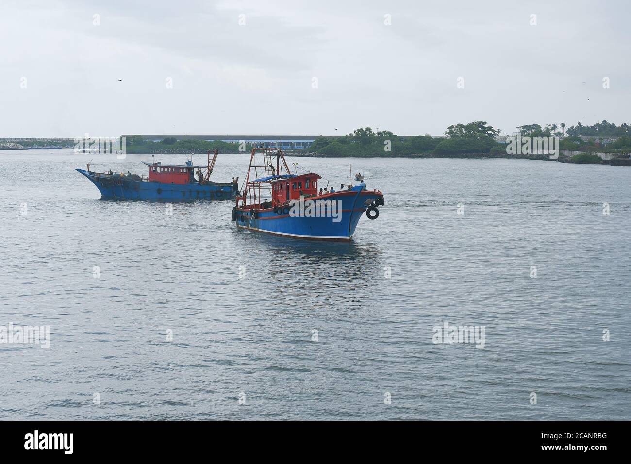 Kerala, India. September 06, 2019. Fishing boats docked at Kollam or ...