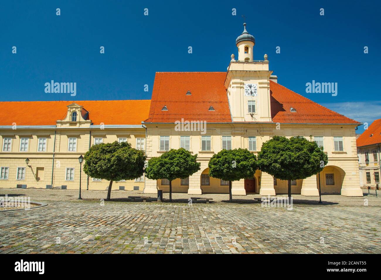 Holy trinity square in Tvrdja, old historic town of Osijek, Croatia Stock Photo