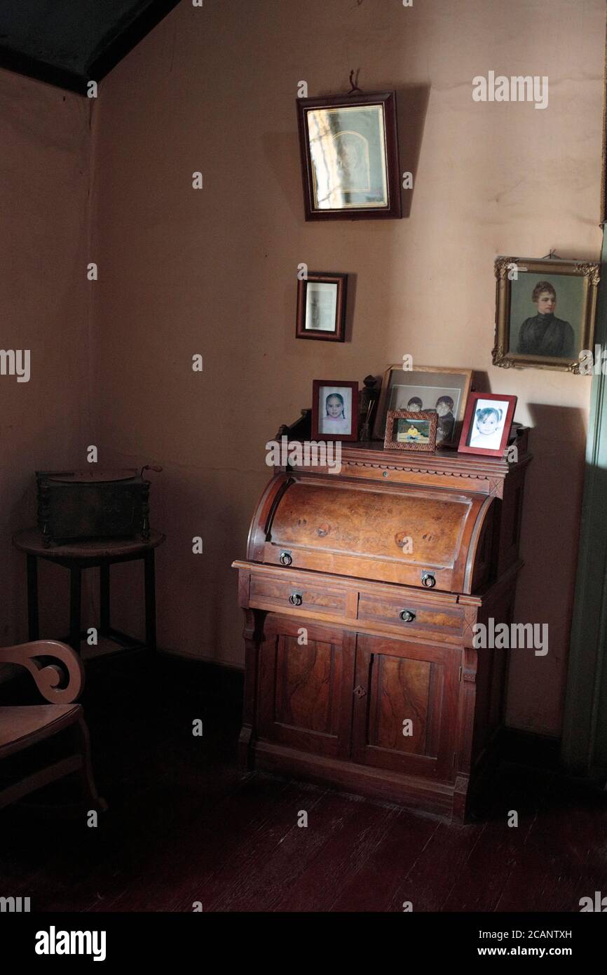 Internal view of Hacienda Tiliviche, former settler home and museum, northeast of Iquique, north Chile 15th October 2017 Stock Photo