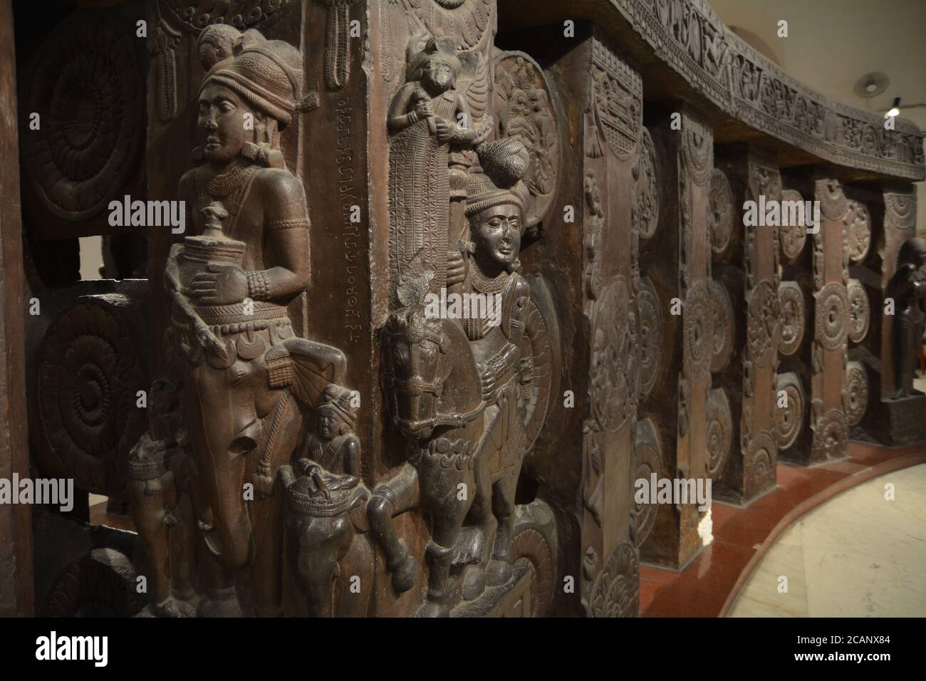 View of archaeological items put on display inside the famous Indian Museum in Kolkata Stock Photo