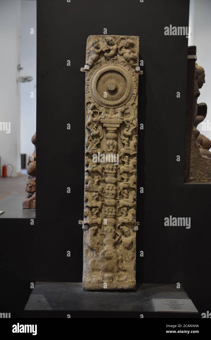 View of archaeological items put on display inside the famous Indian Museum in Kolkata Stock Photo