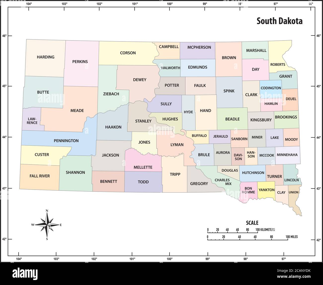 south dakota state outline administrative and political map in color