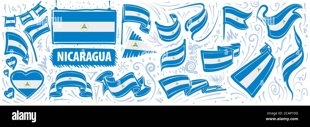 Vector set of the national flag of Nicaragua in various creative ...