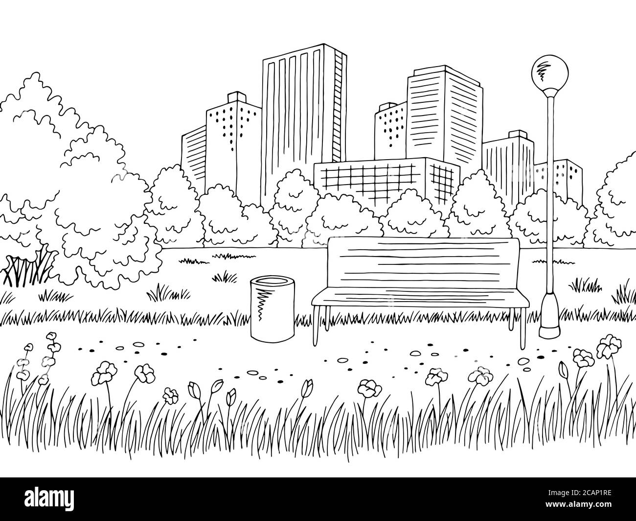 Park graphic black white city landscape sketch illustration vector Stock Vector