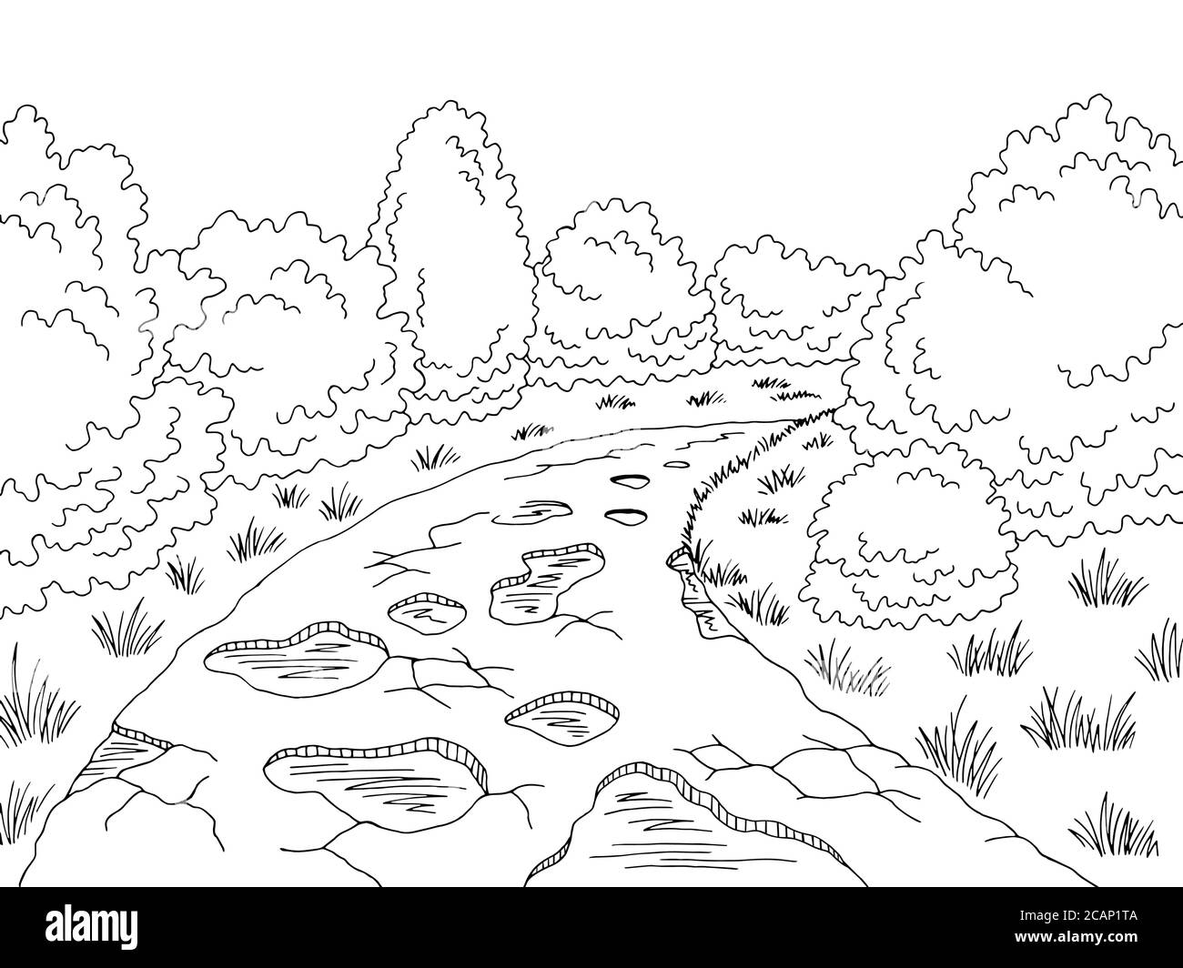 Damaged broken bad road graphic black white landscape sketch illustration vector Stock Vector