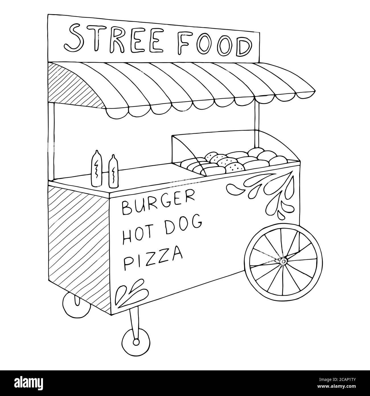 Food truck graphic black white isolated sketch illustration vector Stock Vector