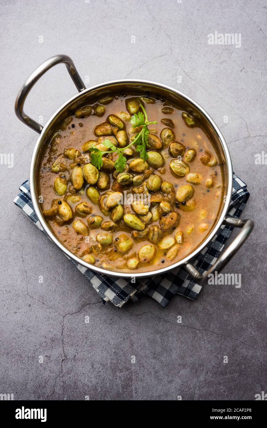 Pavta Bhaji or Lima Beans Curry Recipe also known as Popat Dana sabzi