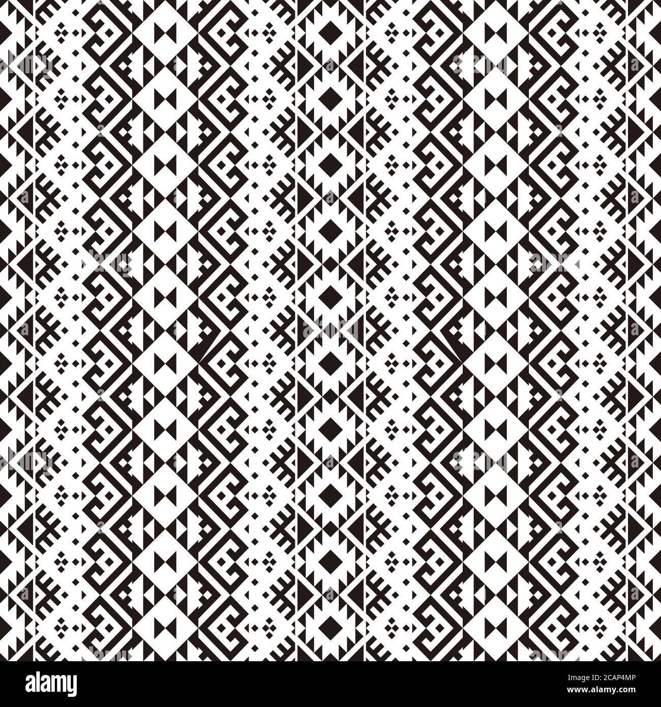 Geometric seamless pattern ethnic texture design vector in monochrome ...