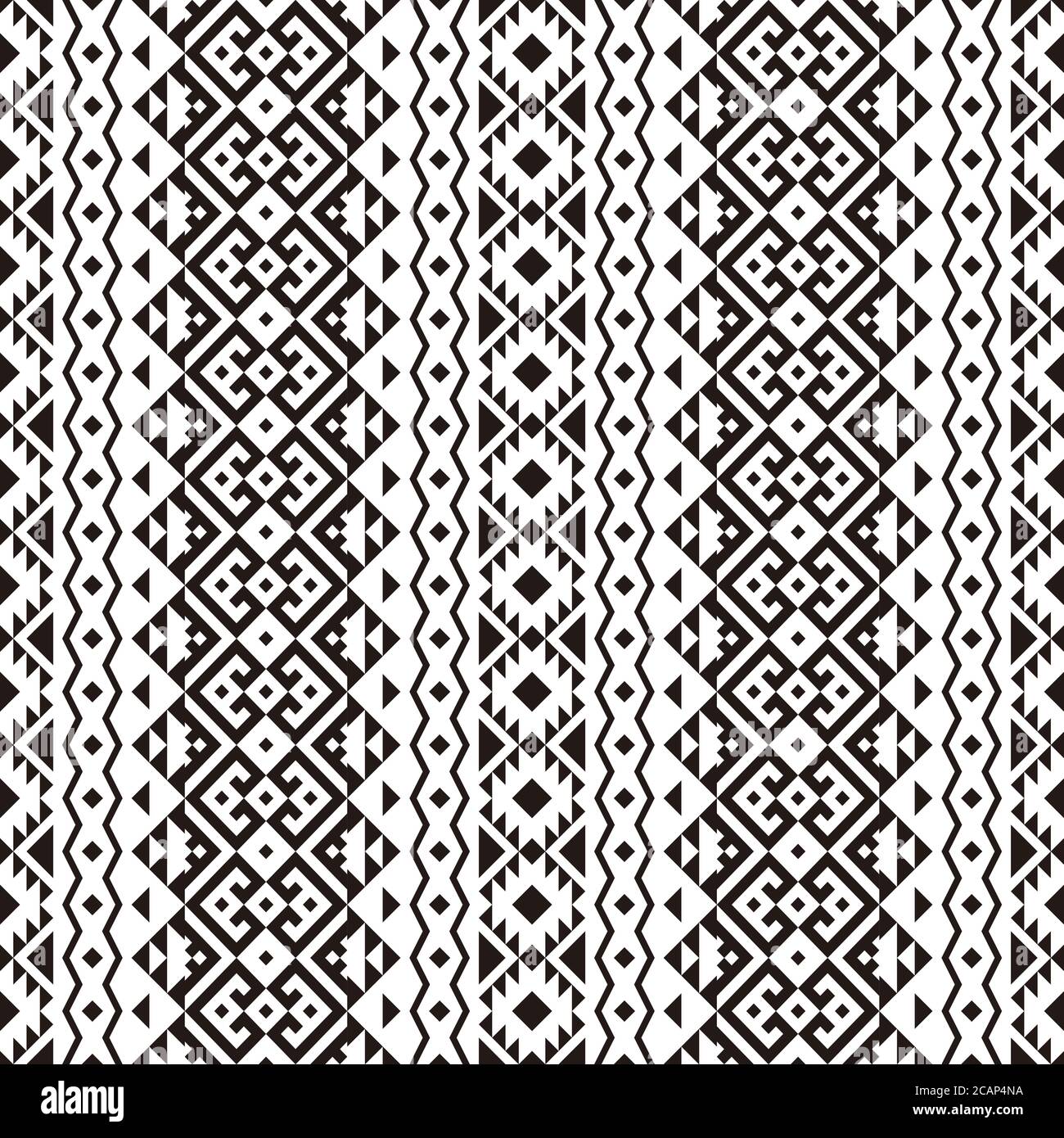 Geometric seamless pattern ethnic texture design vector in monochrome ...