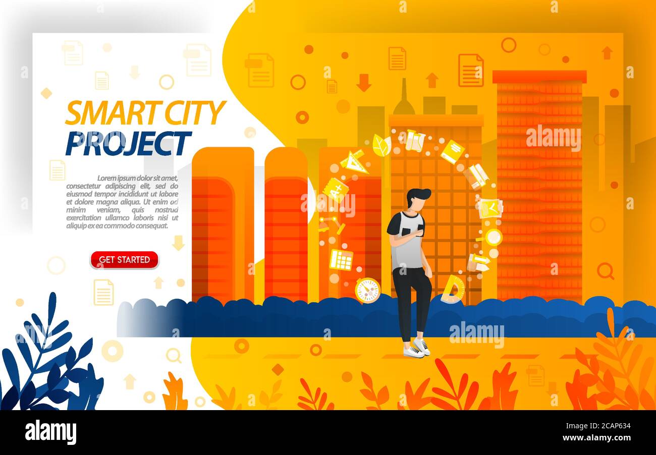 Government projects for smart city, make the city become an IoT (internet of things), concept vector ilustration. can use for, landing page, template, Stock Vector