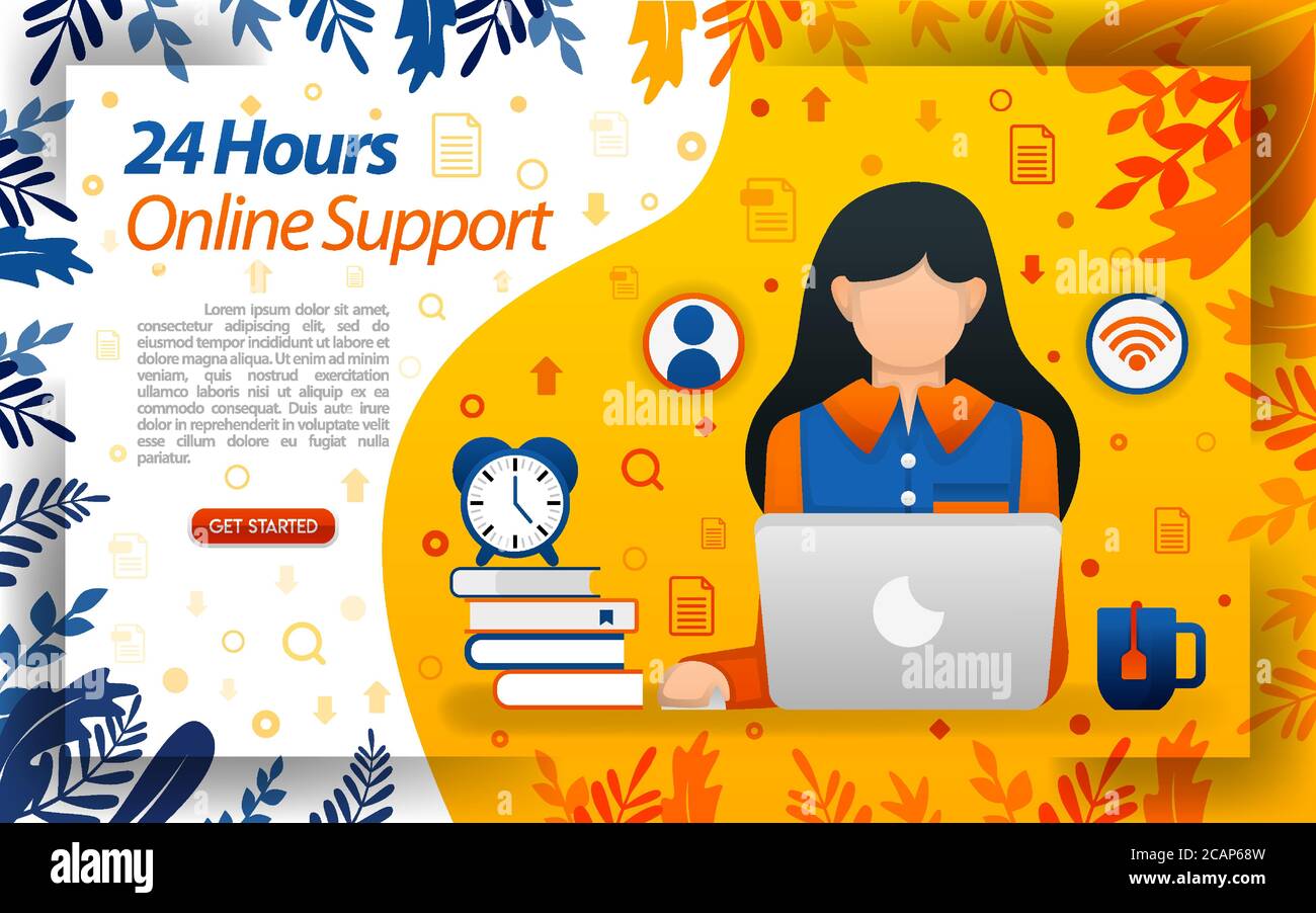 24 hours customer service. online hotlink. online service to help customers, concept vector ilustration. can use for, landing page, template, ui, web, Stock Vector