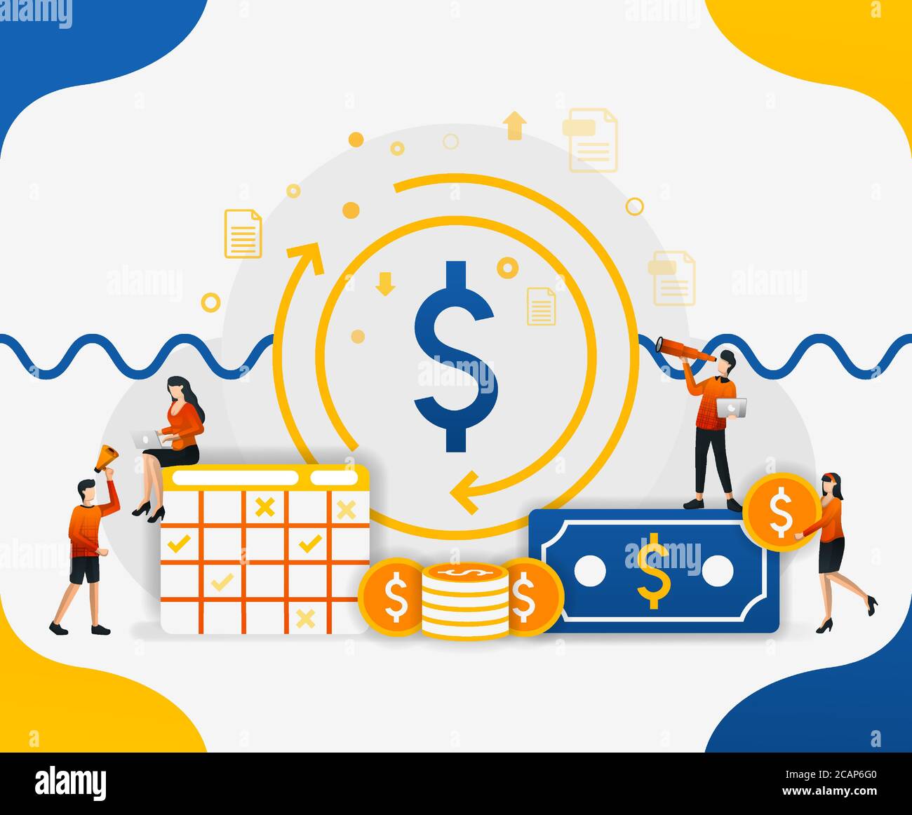 Circulation in the global financial system. money circulation in accelerating the economy, concept vector illustration. can use for landing page, temp Stock Vector