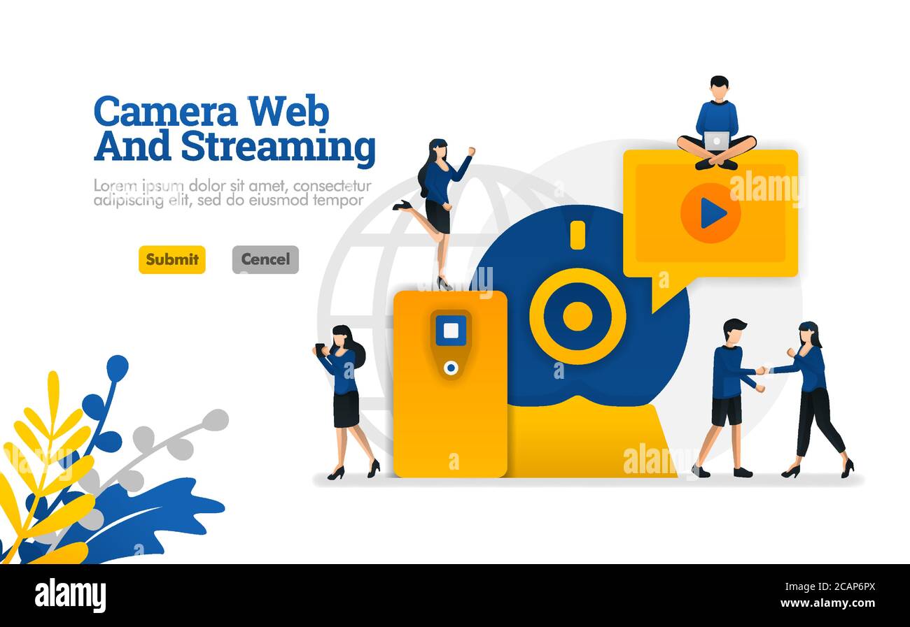 Camera and Streaming web, digital internet video and media development vector illustration concept can be use for, landing page, template, ui ux, web, Stock Vector
