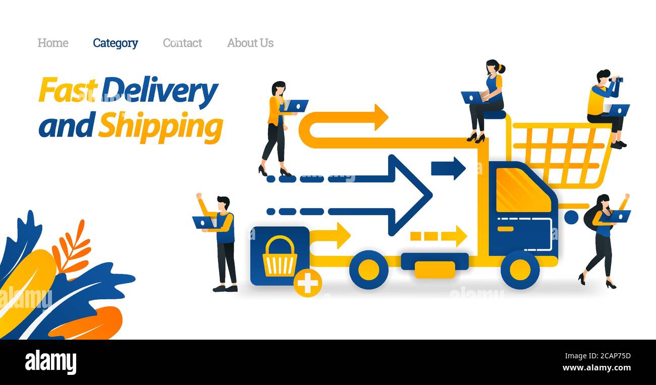 Fast Delivery and Shipping Services Provided from Online Stores or E-commerce. Vector Illustration, Flat Icon Style Suitable for Web Landing Page, Ban Stock Vector