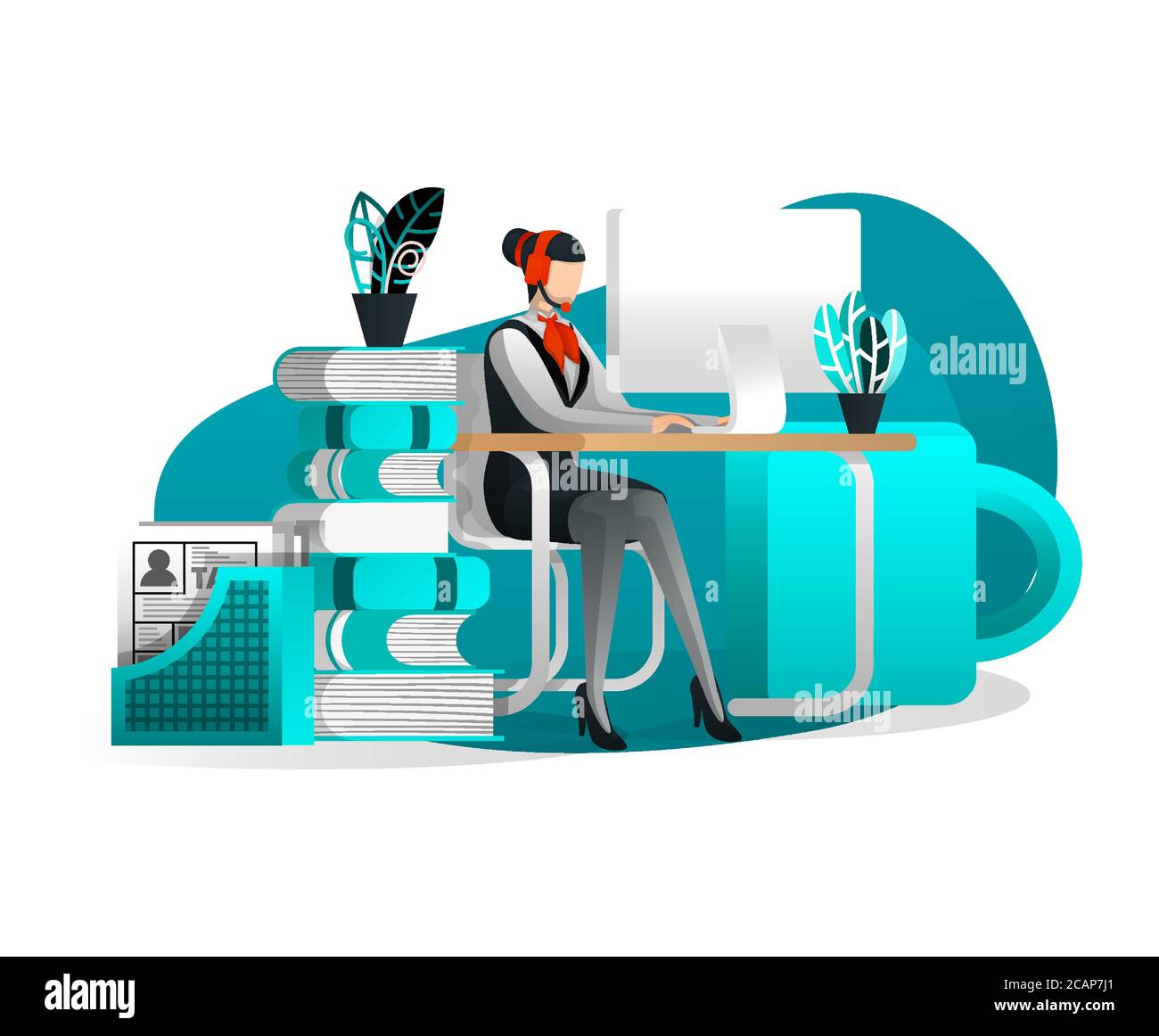 Vector Illustration For Web Page, Banner, Presentation, Social Media, UI. Women Technical Support Working at Desk. Concept of Ideas from Advice, Help, Stock Vector