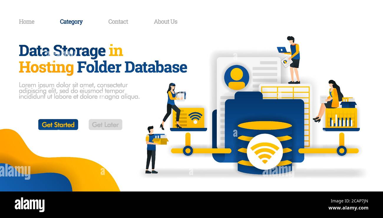 Data Storage in Hosting Database Folder. open and change various files from hosting folder. Vector flat illustration concept, can use for, landing pag Stock Vector